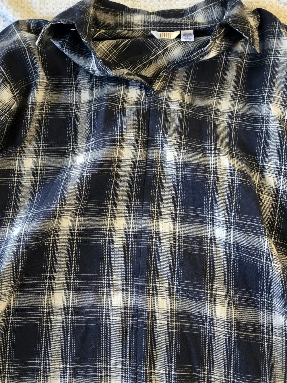 Navy and White Plaid Flannel Dress Size L